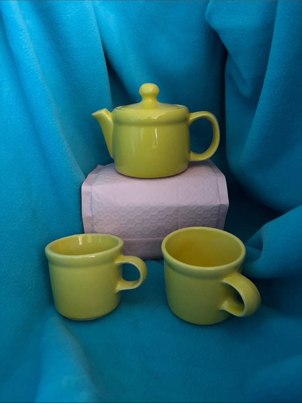Mccoy Yellow Ceramic Teapot and Two Cups Set